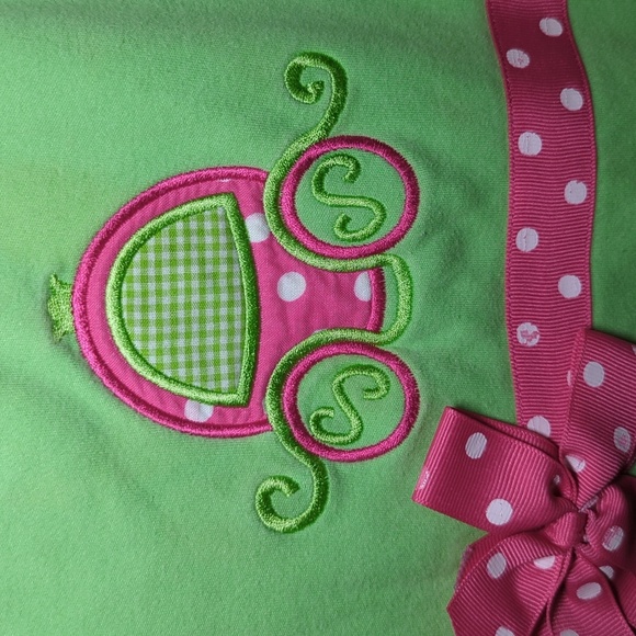 Monag Monagrammed Green & Pink Polka Dot Carriage Tank with Ruffle Girls Size 2 - Picture 2 of 4